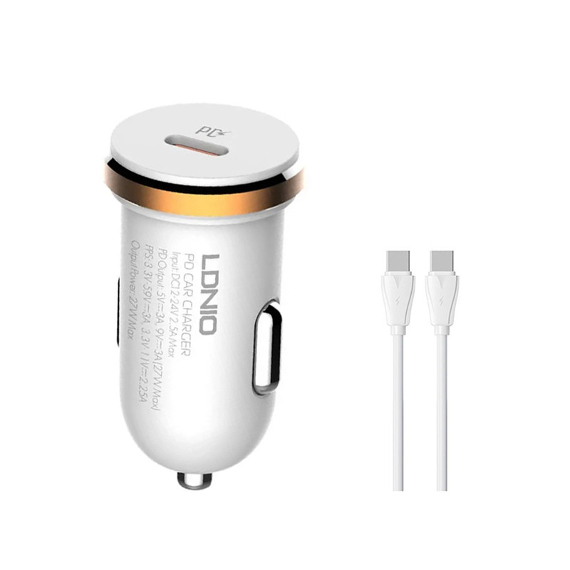 شارژر فندکی 27W الدینیو مدل C22Q به همراه کابل USB-C