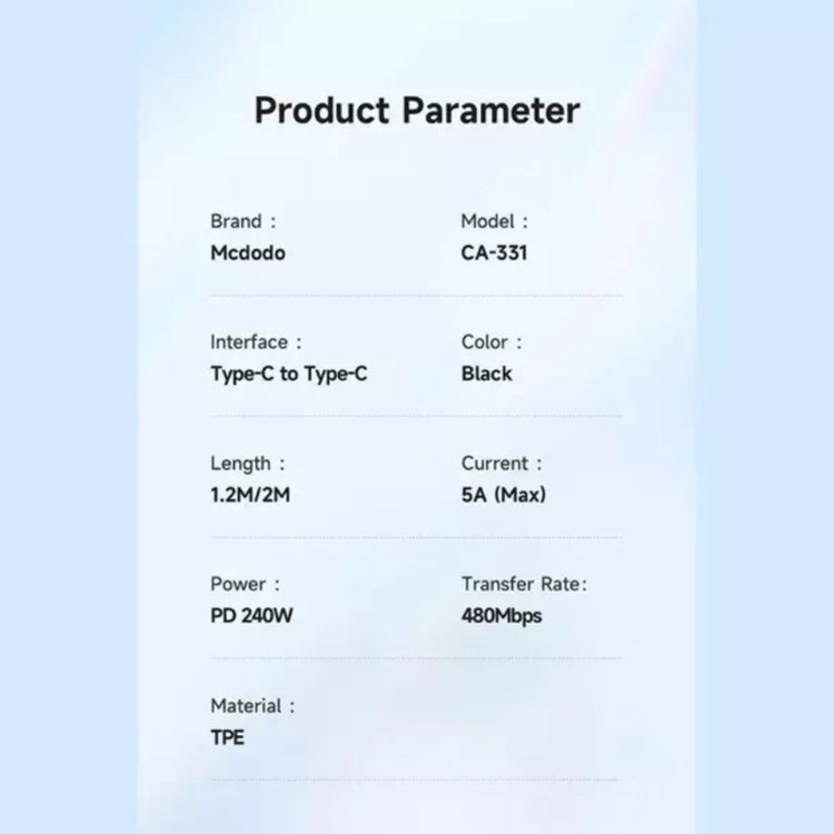 کابل دوسر تایپ سی 240W مک دودو مدل CA-3310 طول 1.2 متر